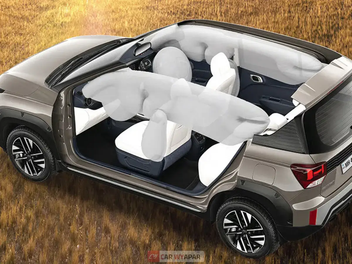 Transparent cut-away showing 6 airbags deployed in the Exter.
